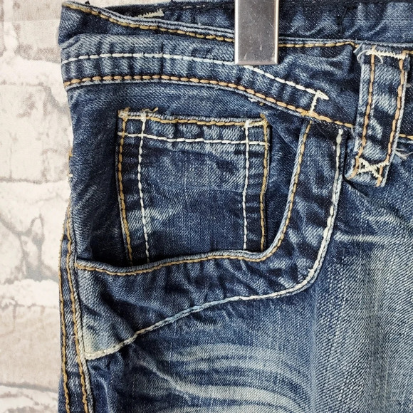 Mens Jeans  Relaxed Straight Leg 34W x 32L Whiskered Flap Pocket Twice Brand - Picture 5 of 11